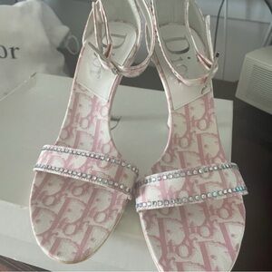 Dior Pink Monogram Crystal-Embellished Sandals
